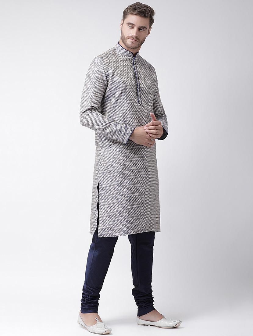 men self-designed long sleeve long kurta churidar set - 21078371 - Standard Image - 2
