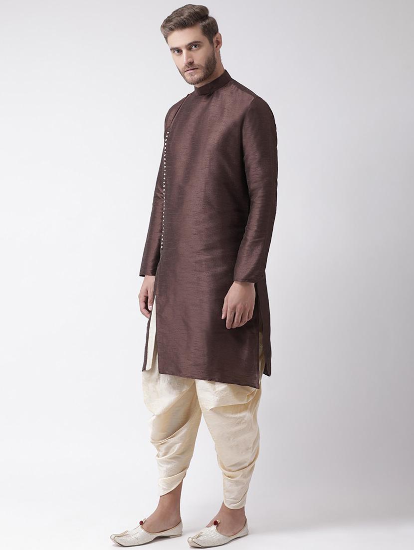 men solid silk kurta botton ethnic wear set - 21078447 - Standard Image - 2