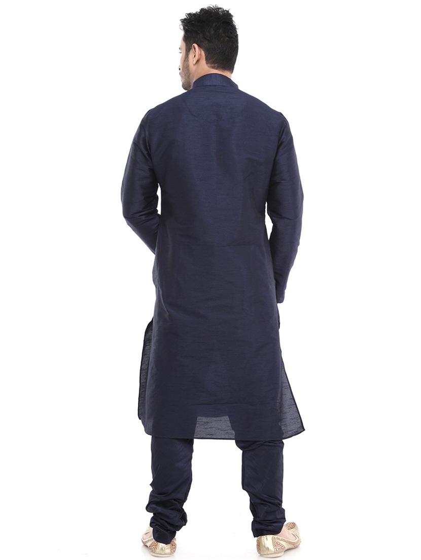 men solid navy blue kurta & churidar set - 21078942 - Standard Image - 2