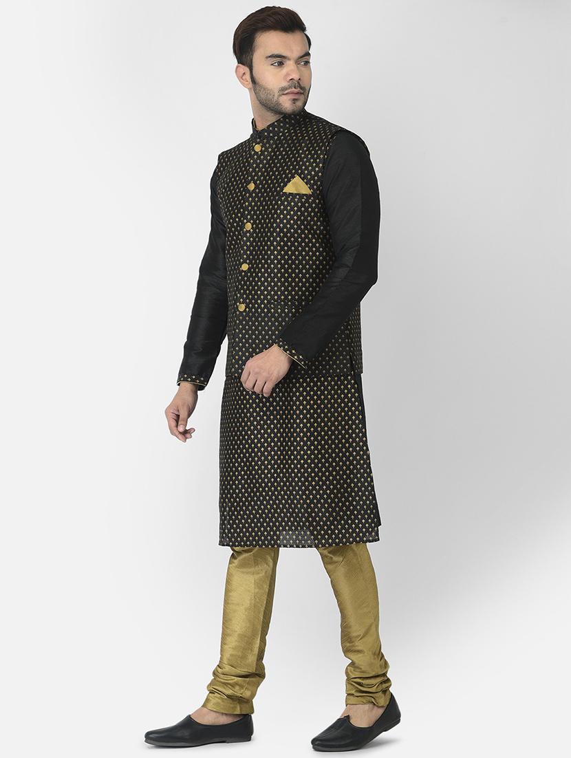 men long sleeve kurta pyjama set with nehru jcaket - 21079071 - Standard Image - 2