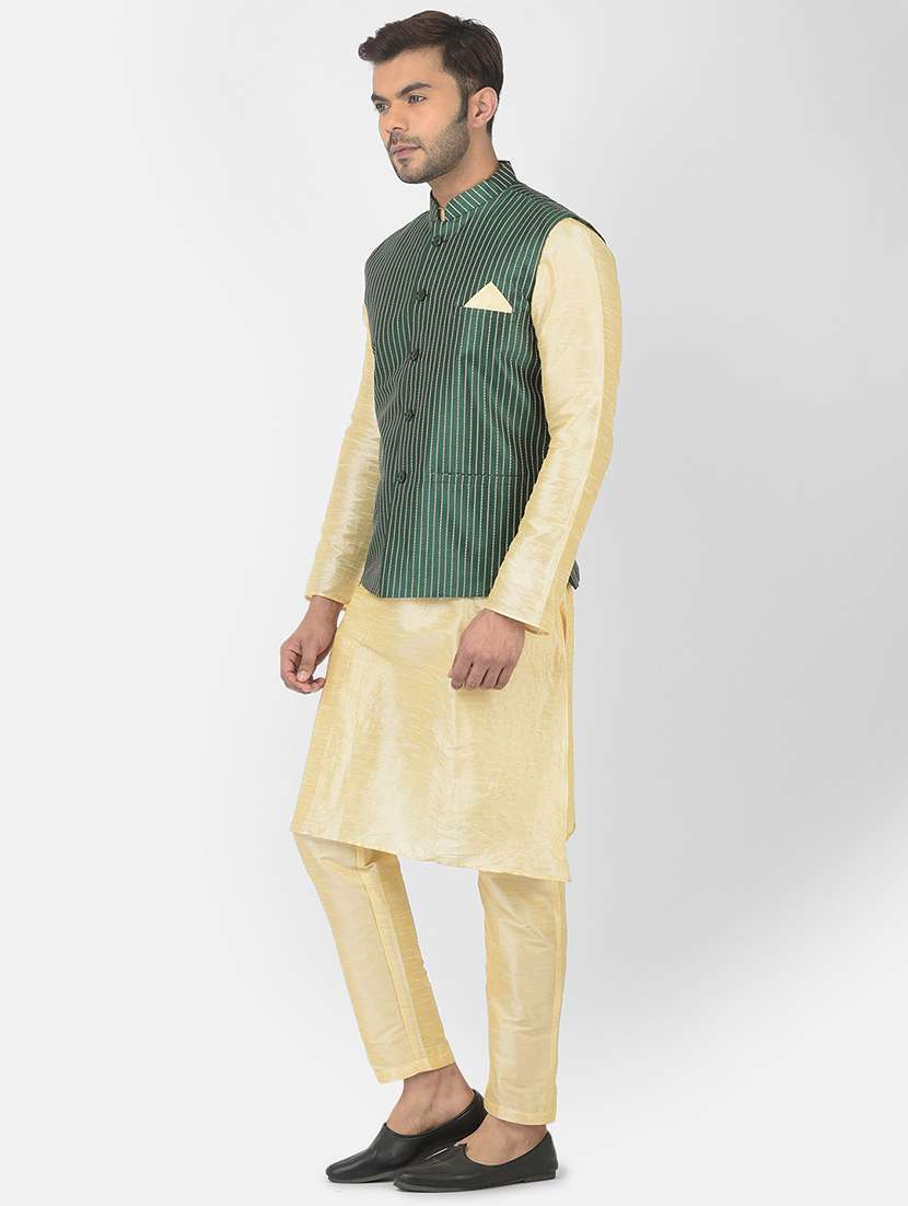men cotton kurta pyjama with nehru jacket - 21079108 - Standard Image - 2