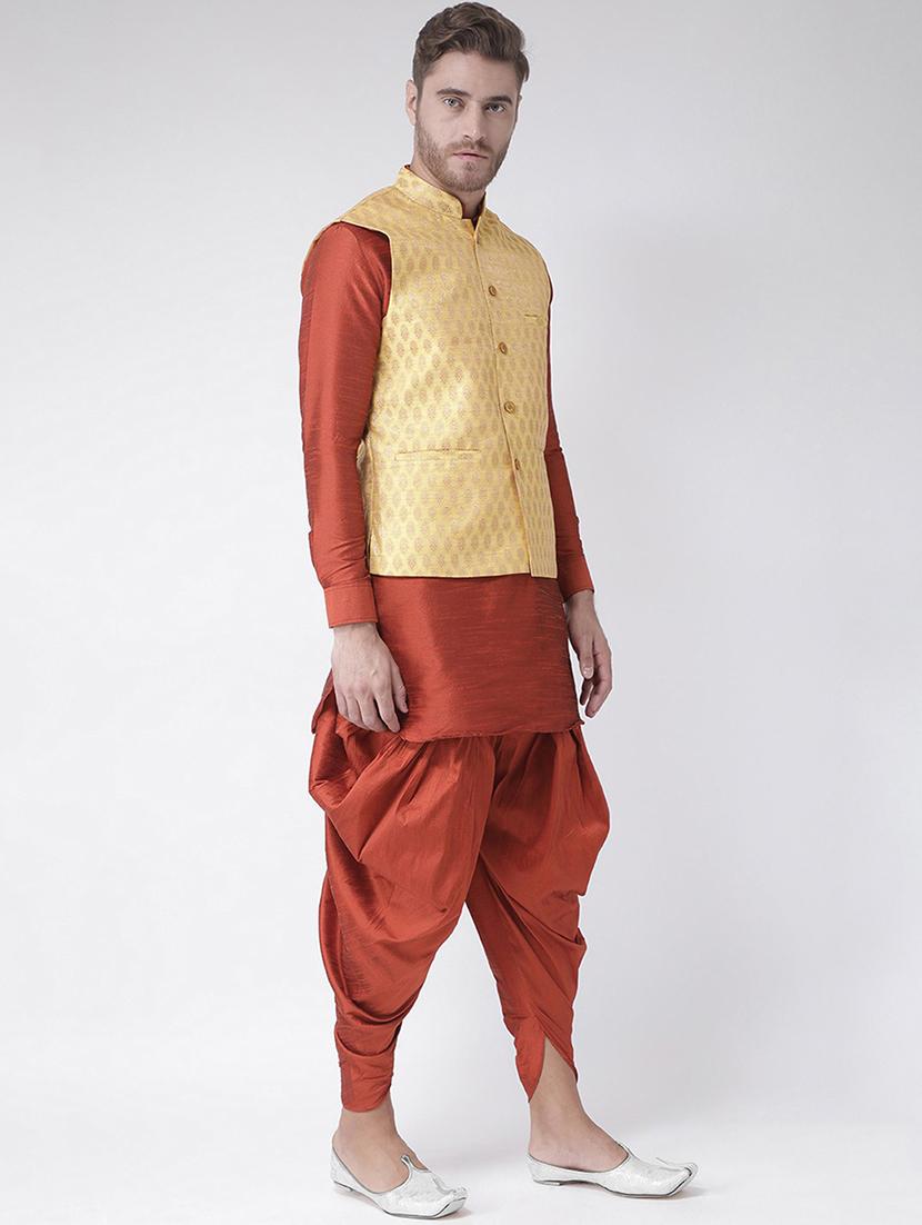 men mandarin neck dhoti kurta set with jacket - 21079428 - Standard Image - 2