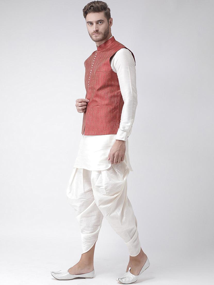 men white dhoti kurta ethnic wear set with jacket - 21079465 - Standard Image - 2