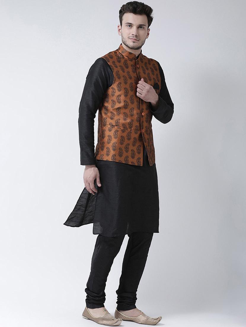 men black kurta churidar ethnic wear set with jacket - 21079486 - Standard Image - 2