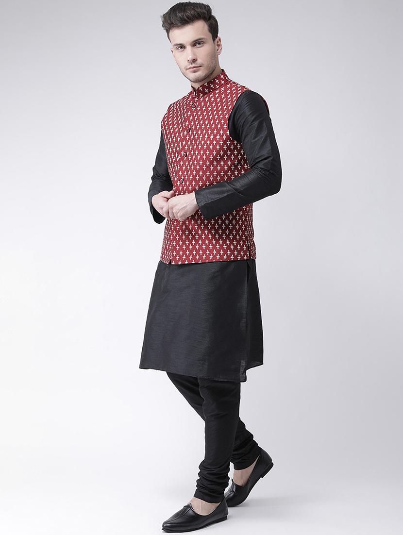 men mandarin neck silk kurta churidar with jacket - 21079548 - Standard Image - 2