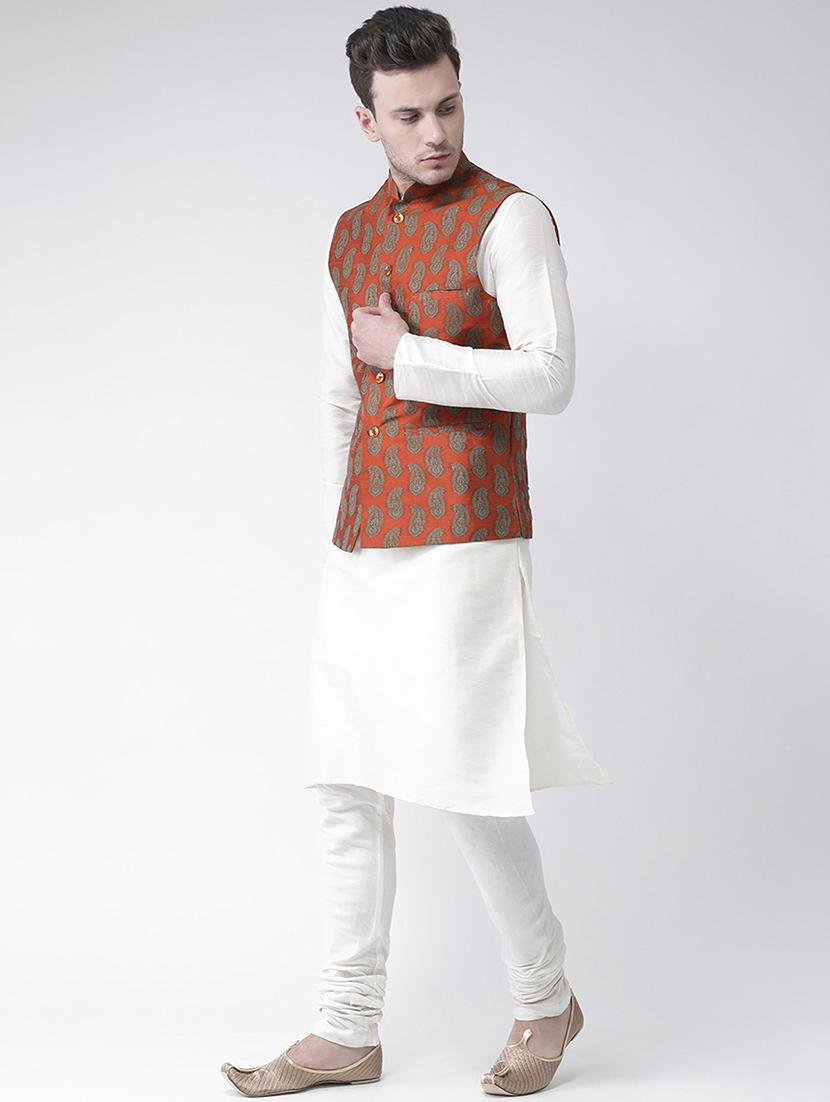 men white kurta churidar ethnic wear set with jacket - 21079577 - Standard Image - 2