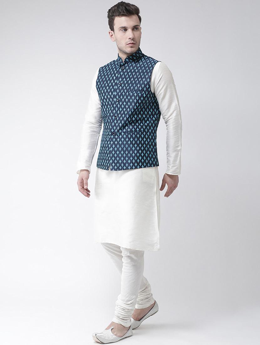 men mandarin neck silk kurta bottom with jacket - 21079581 - Standard Image - 2