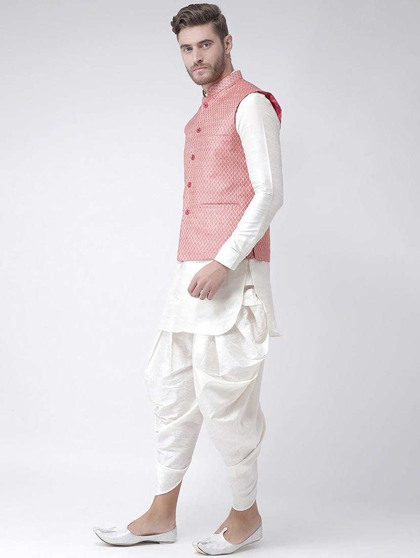 men mandarin neck dhoti kurta set with jacket - 21079587 - Standard Image - 2