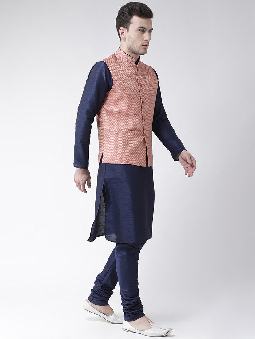 men mandarin neck silk kurta bottom with jacket - 21079588 - Standard Image - 2
