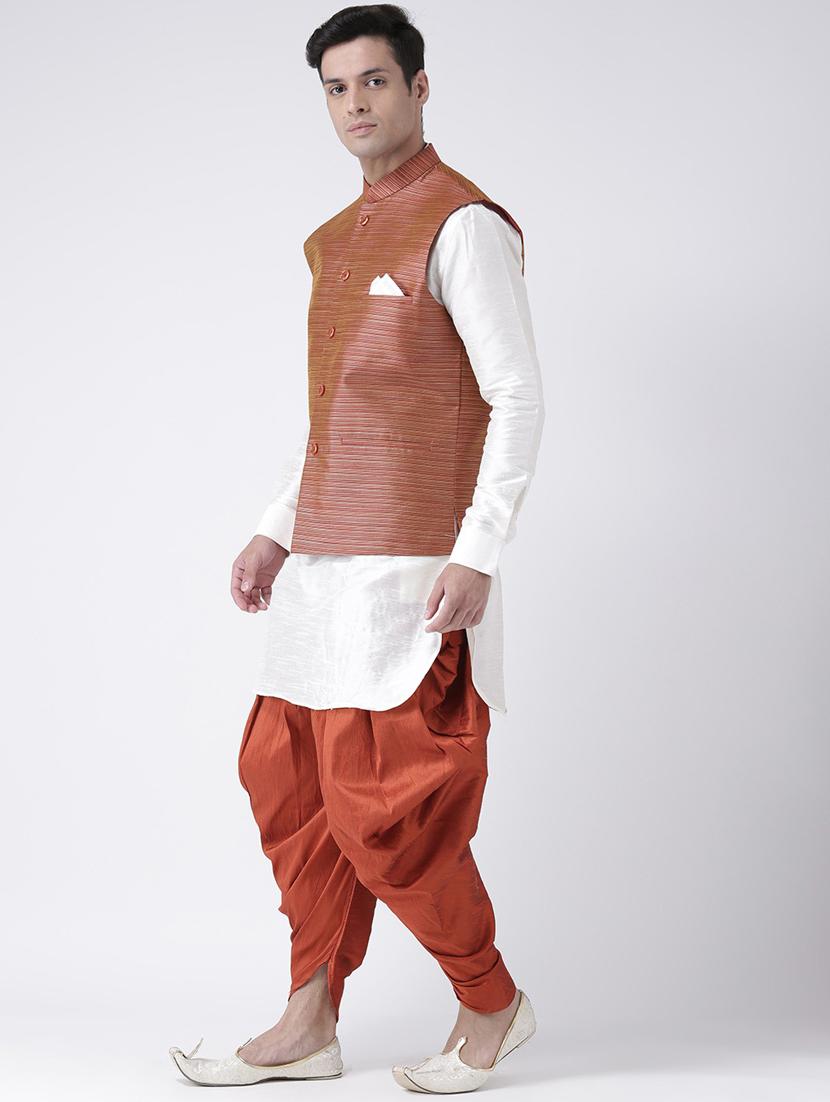 men mandarin neck dhoti kurta set with jacket - 21079638 - Standard Image - 2