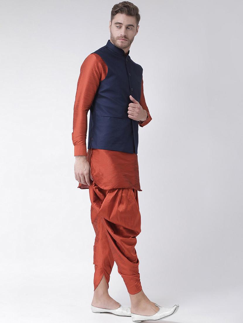 men mandarin neck dhoti kurta set with jacket - 21079659 - Standard Image - 2