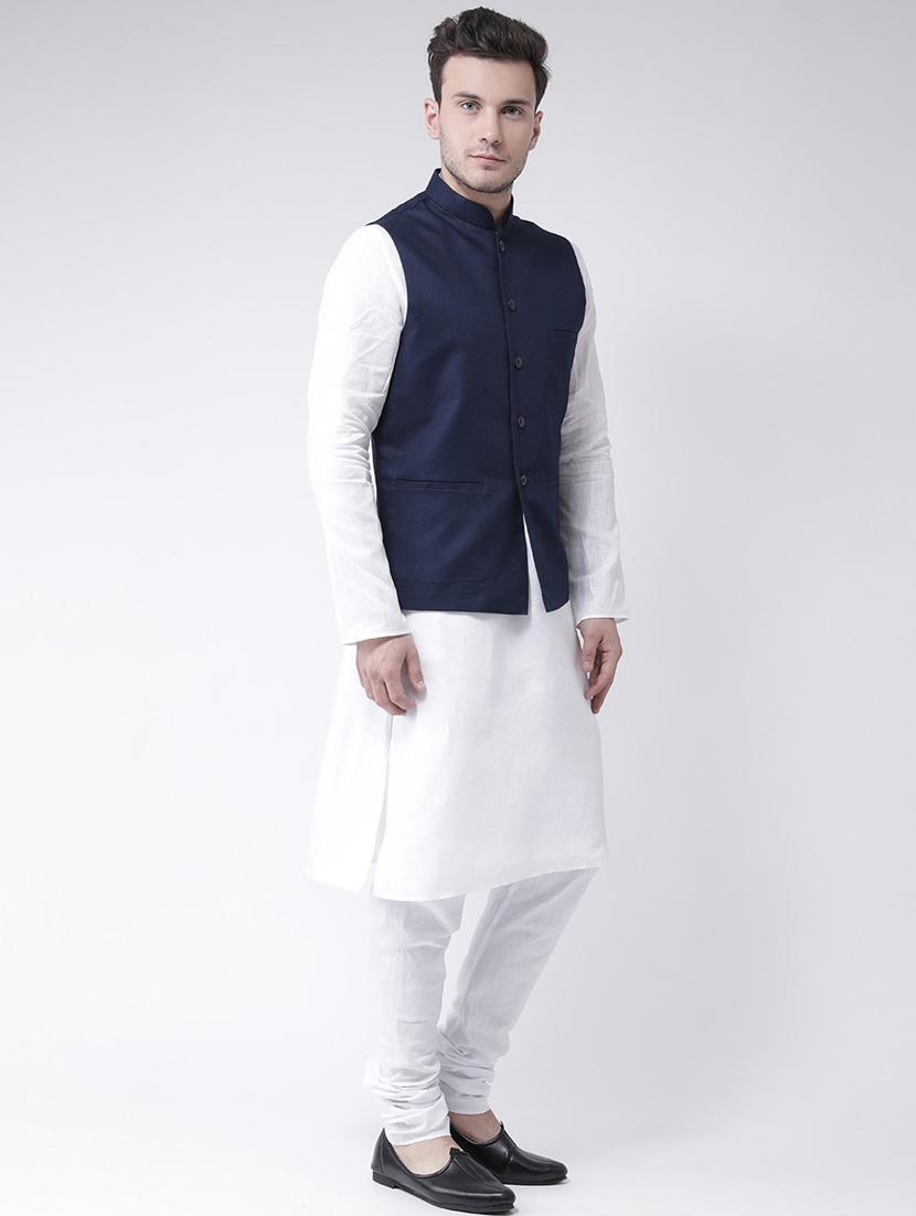 men white kurta churidar ethnic wear set with jacket - 21079660 - Standard Image - 2