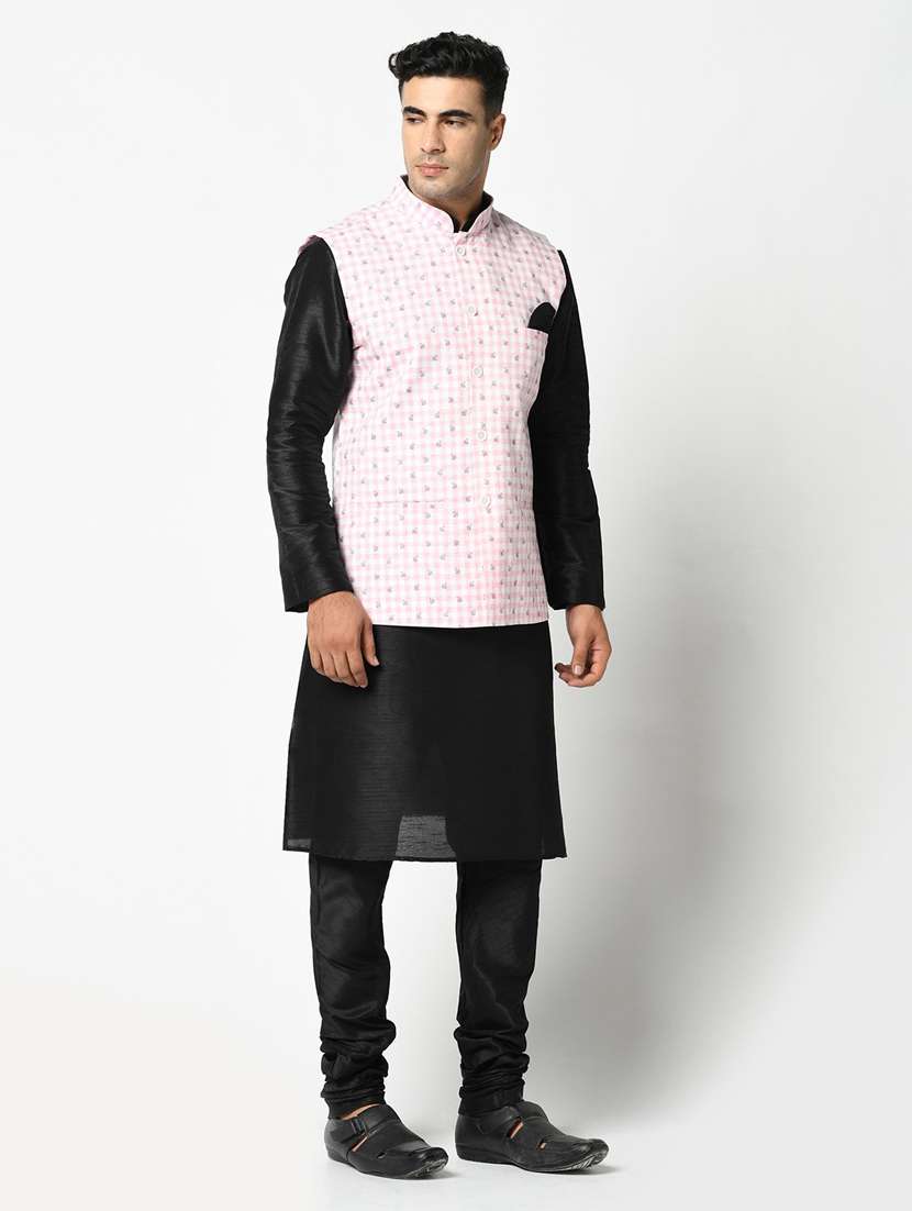 men mandarin kurta bottom with nehru jacket - 21079727 - Standard Image - 2