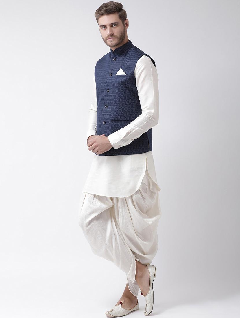 men mandarin neck dhoti kurta set with jacket - 21079761 - Standard Image - 2