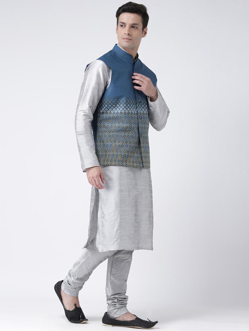 men mandarin neck kurta churidar with jacket - 21079768 - Standard Image - 2
