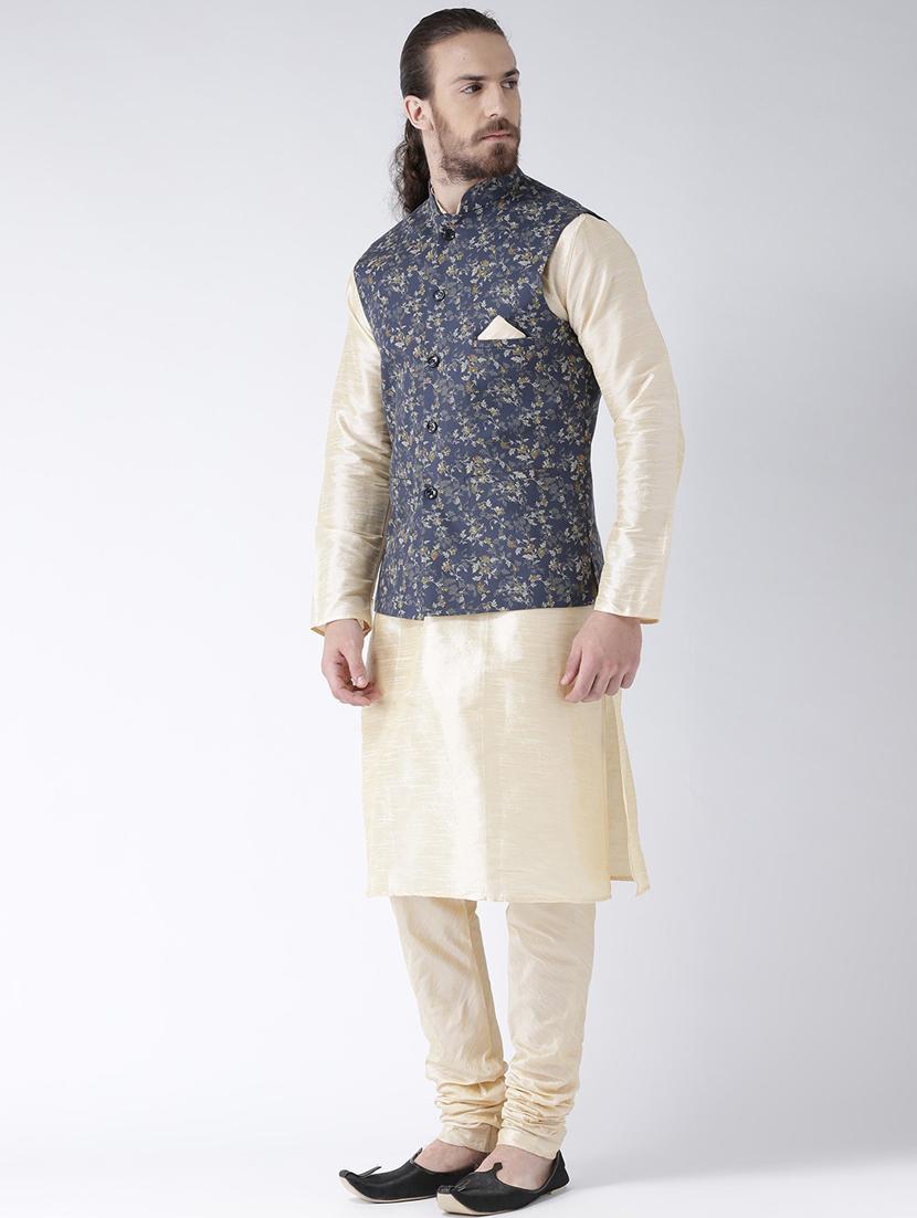 men cream kurta churidar ethnic wear set with jacket - 21079774 - Standard Image - 2