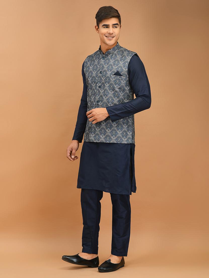 men mandarin kurta bottom with nehru jacket - 21079780 - Standard Image - 2