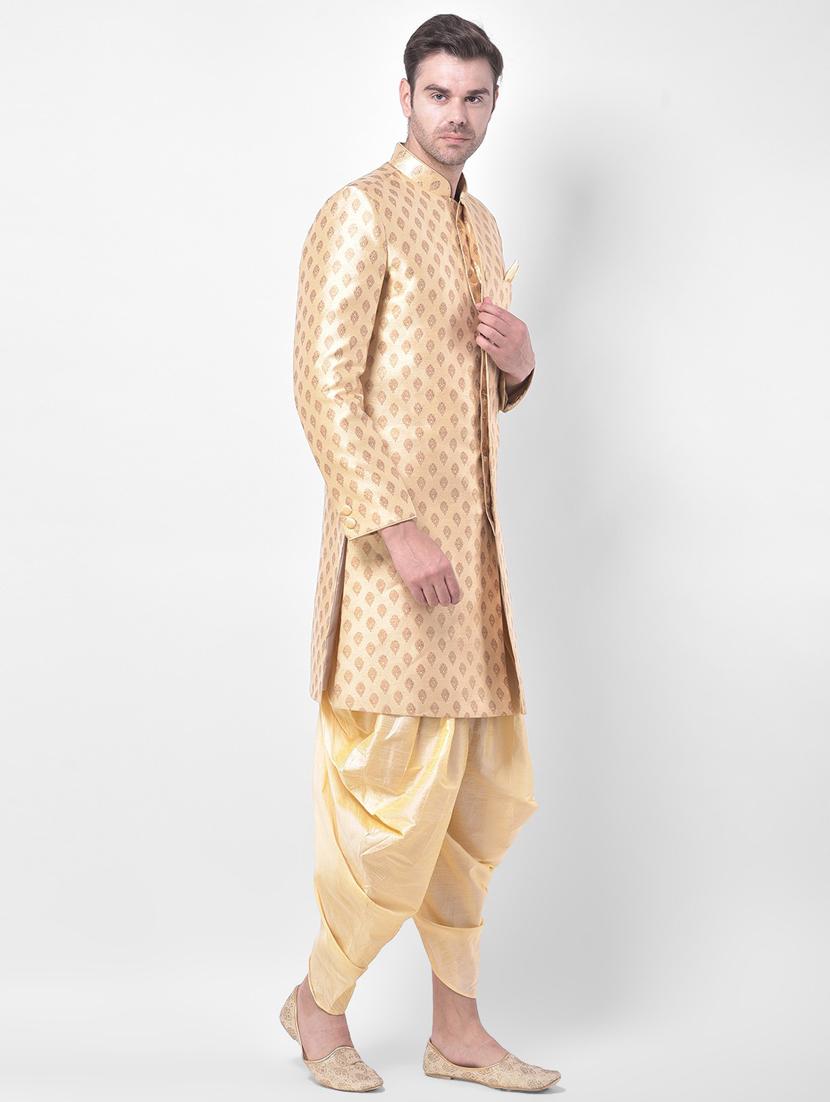 men long sleeve self design sherwani set - 21080104 - Standard Image - 2
