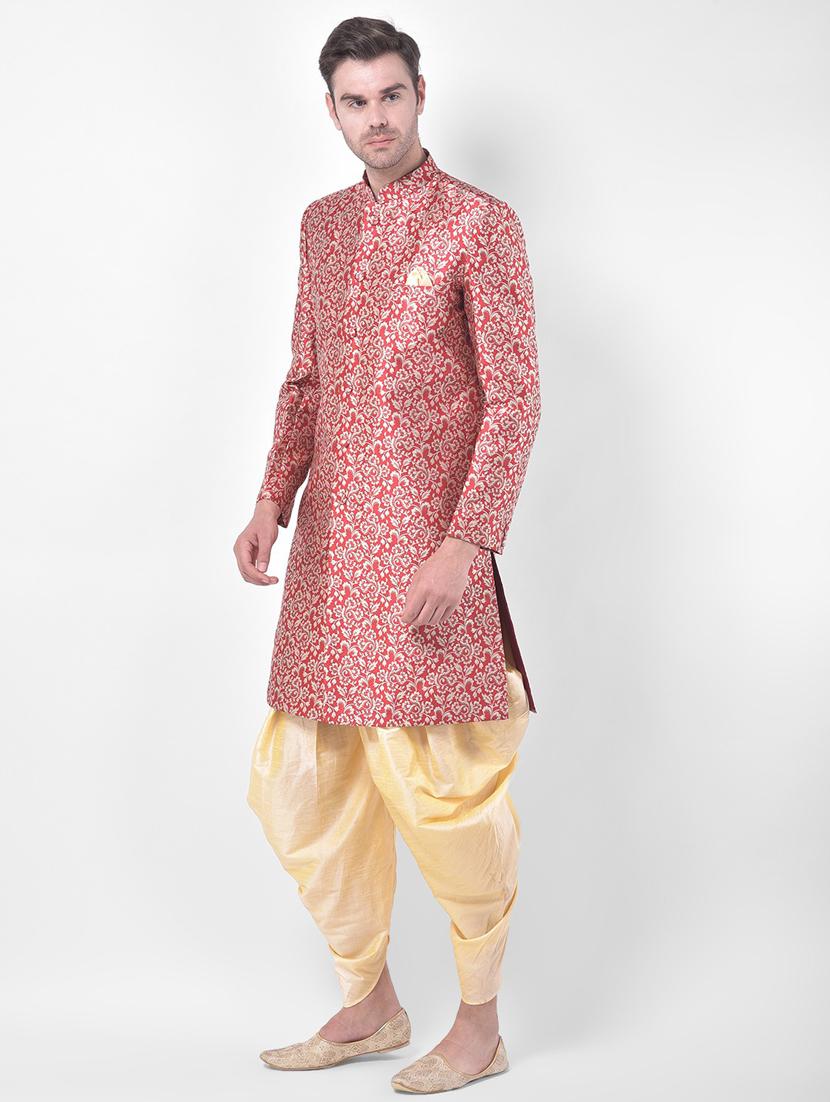 men long sleeve self design sherwani set - 21080107 - Standard Image - 2