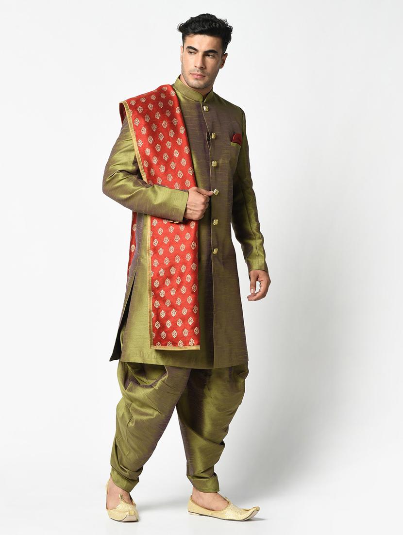 men long sleeve self design sherwani set - 21080113 - Standard Image - 2