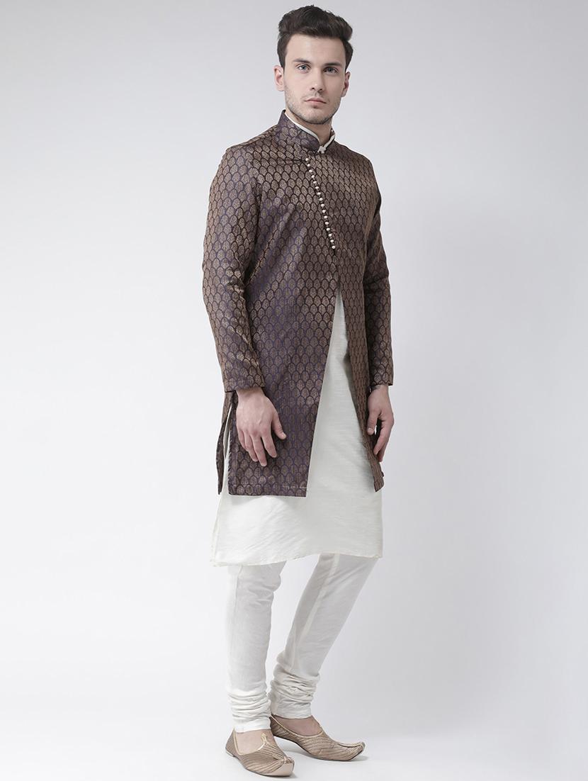 men self design silk sherwani ethnic wear set - 21080235 - Standard Image - 2
