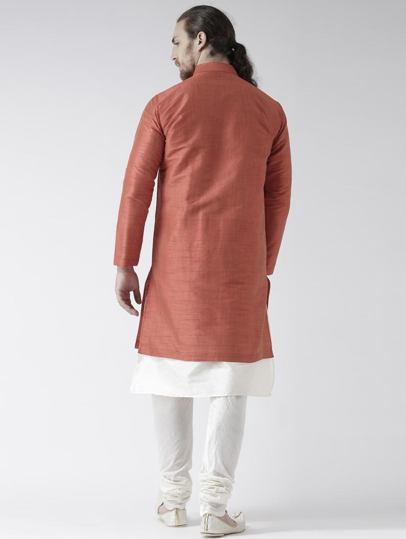 men white & brown kurta jacket & churidar set - 21080256 - Standard Image - 2