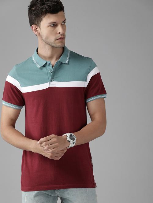 men maroon polo neck short sleeves t-shirt - 21080277 - Standard Image - 0