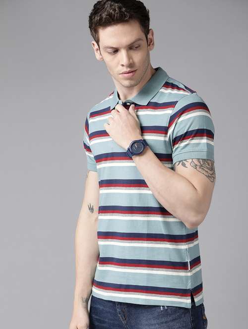 men polo neck striped t-shirt - 21080280 - Standard Image - 0