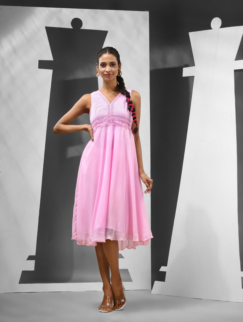 women pink detailed fit & flare dress - 21081683 -  Zoom Image - 0