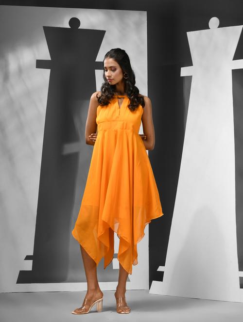 women solid yellow asymmetric dress - 21081686 -  Standard Image - 0