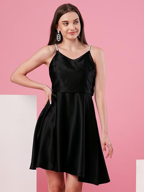 black polyester fit & flare dress - 21081715 -  Standard Image - 0