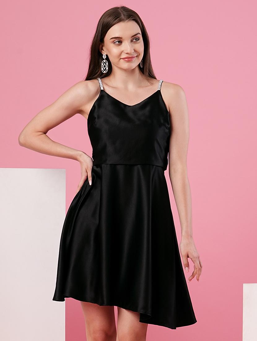 black polyester fit & flare dress - 21081715 -  Zoom Image - 0