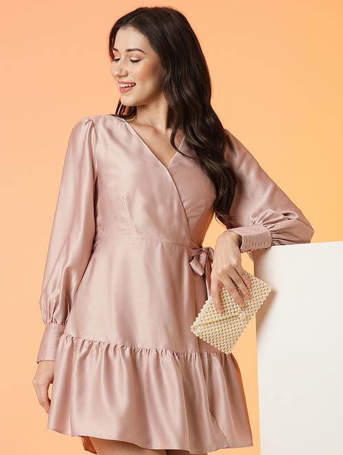 pink polyester wrap dress - 21081718 - Standard Image - 0