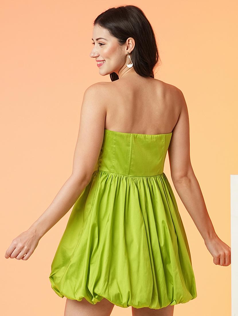 globus women lime green strapless sweetheart neck panelled balloon party dress - 21081719 - Standard Image - 2