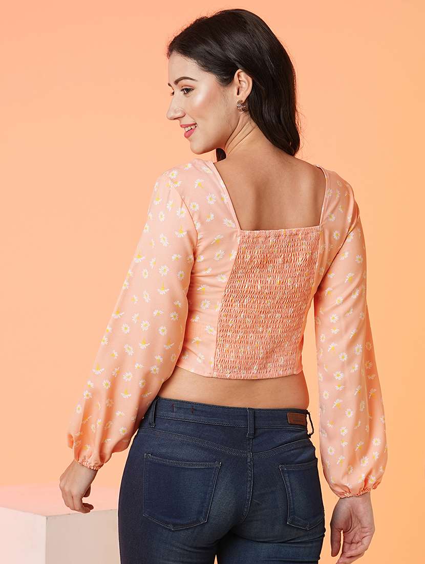 women peach floral printed detailed casual top - 21081726 -  Standard Image - 2