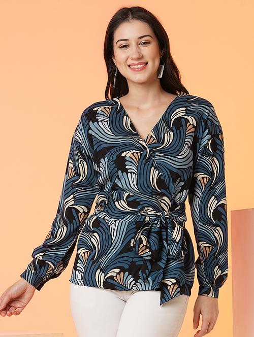 women abstract printed wrap top - 21081731 - Standard Image - 0