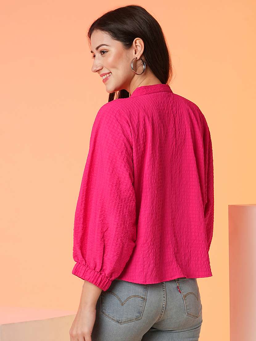 globus women fuchsia mandarin collar batwing sleeves structured shirt style top - 21081734 -  Standard Image - 2