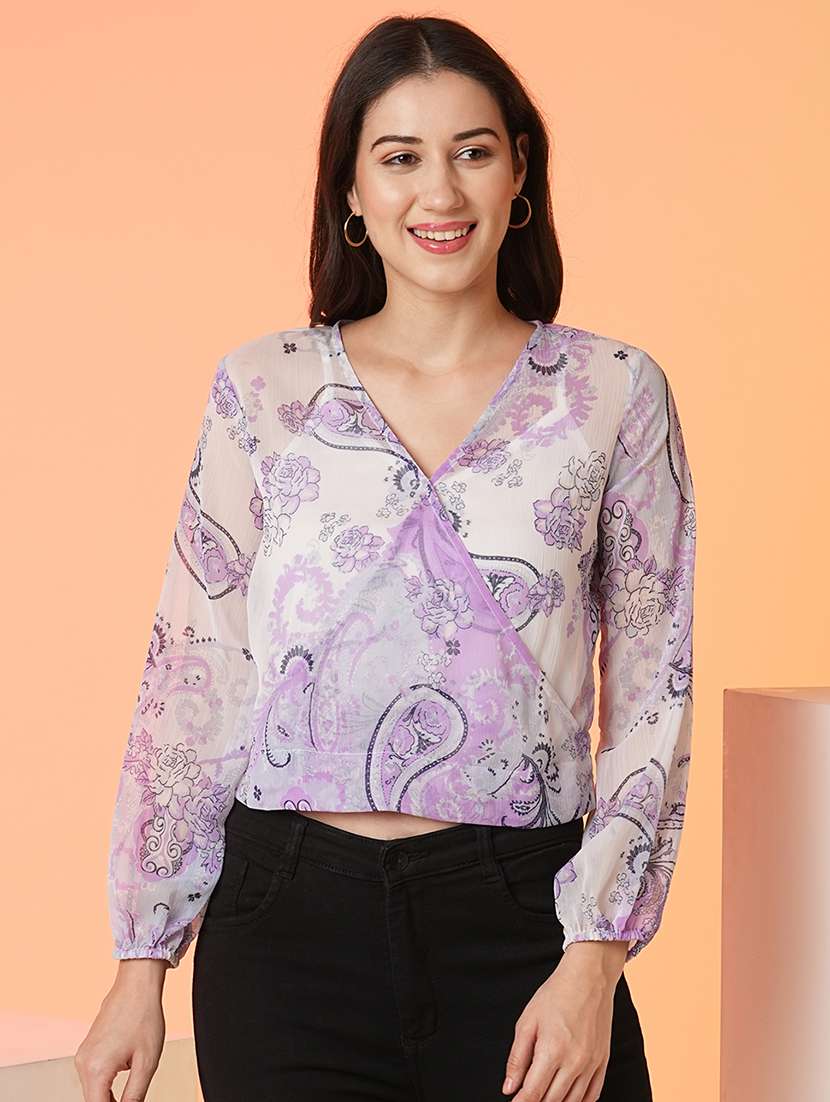 women lavender floral printed casual top