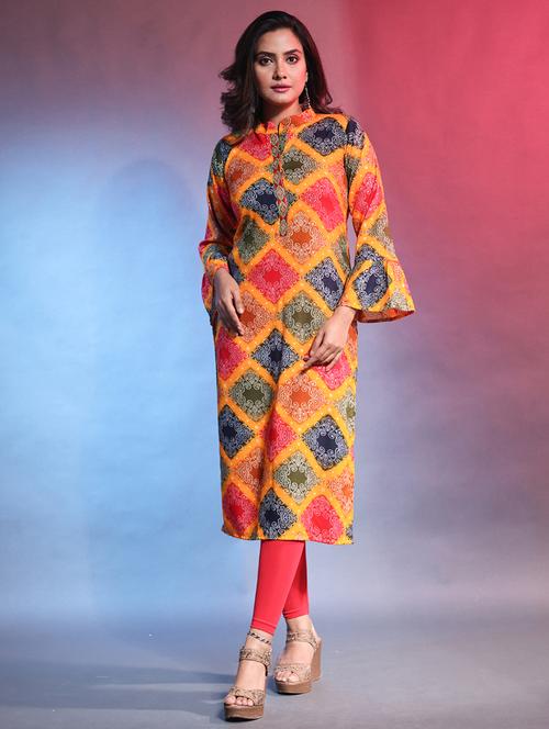 women bandhani printed straight kurta - 21081759 -  Standard Image - 0