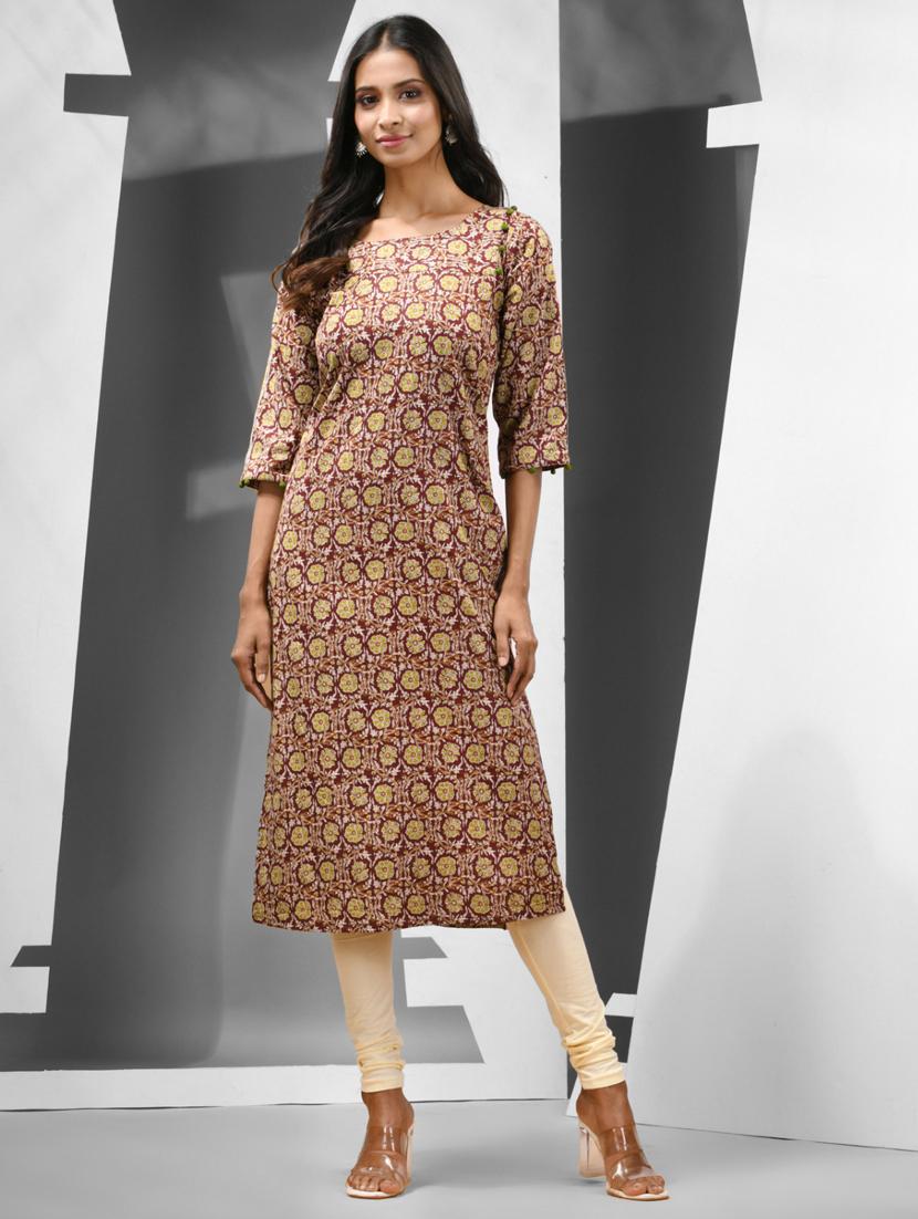women brown round neck straight kurta - 21081770 -  Zoom Image - 0