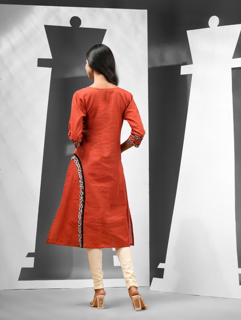 women red three quarter sleeves a-line kurta - 21081776 - Standard Image - 2