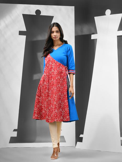 women red floral printed angrakha kurta - 21081779 -  Standard Image - 0