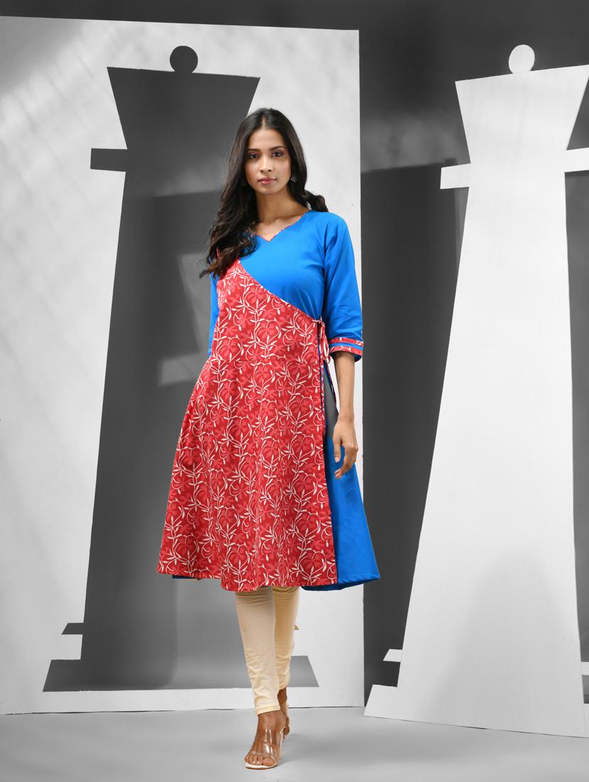 women red floral printed angrakha kurta - 21081779 -  Zoom Image - 0