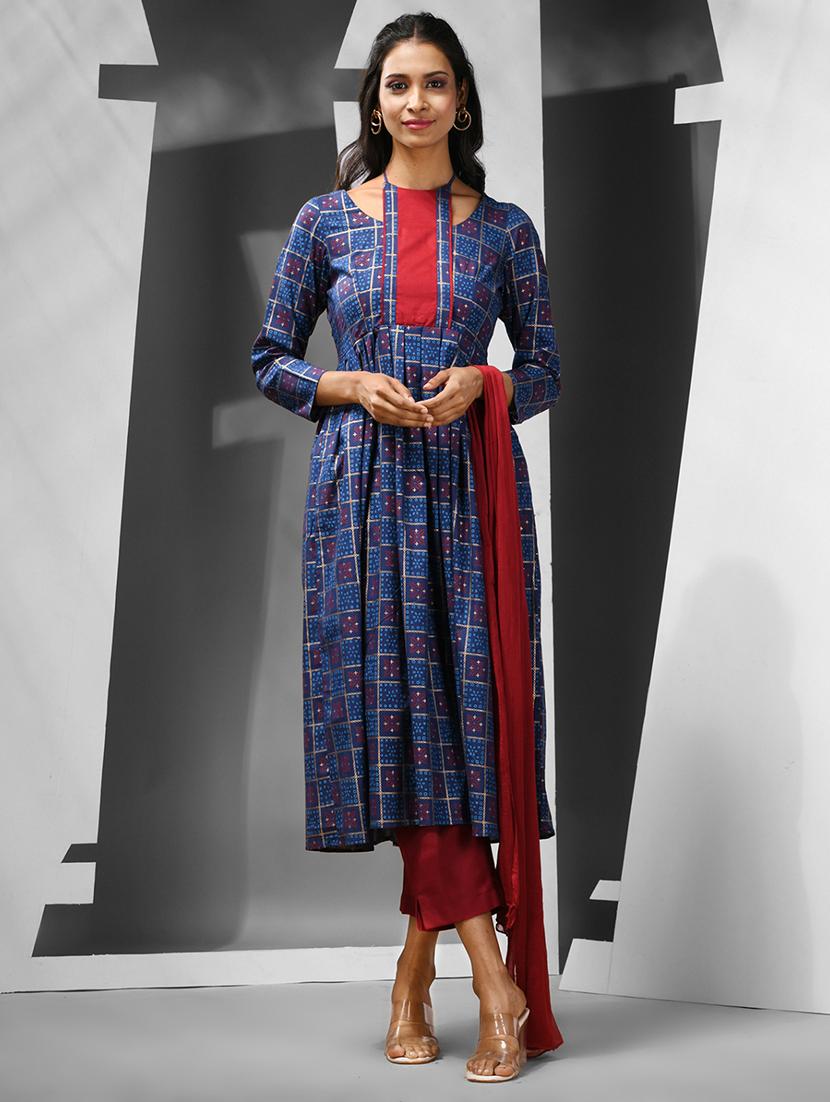 blue cotton flared kurta - 21081811 -  Zoom Image - 0