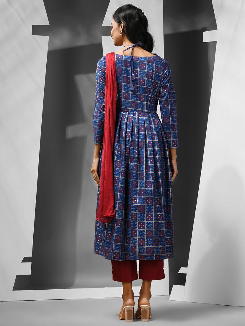 blue cotton flared kurta - 21081811 - Standard Image - 2