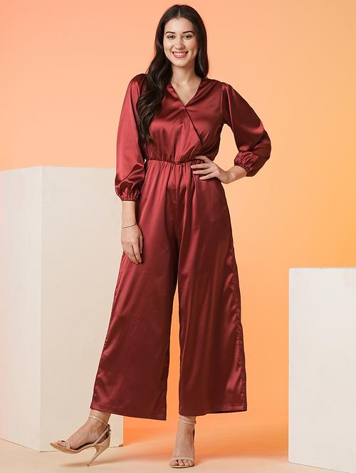 women solid maroon full length jumpsuit - 21081831 - Standard Image - 0