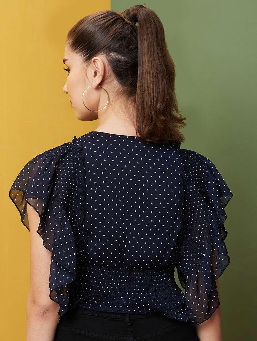 women navy blue printed casual top - 21081847 -  Standard Image - 2