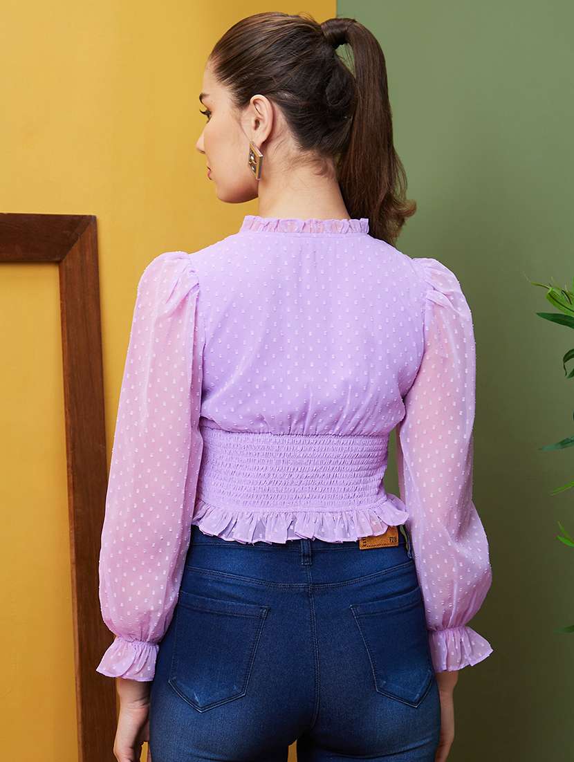 women solid color ruffle top - 21081853 - Standard Image - 2