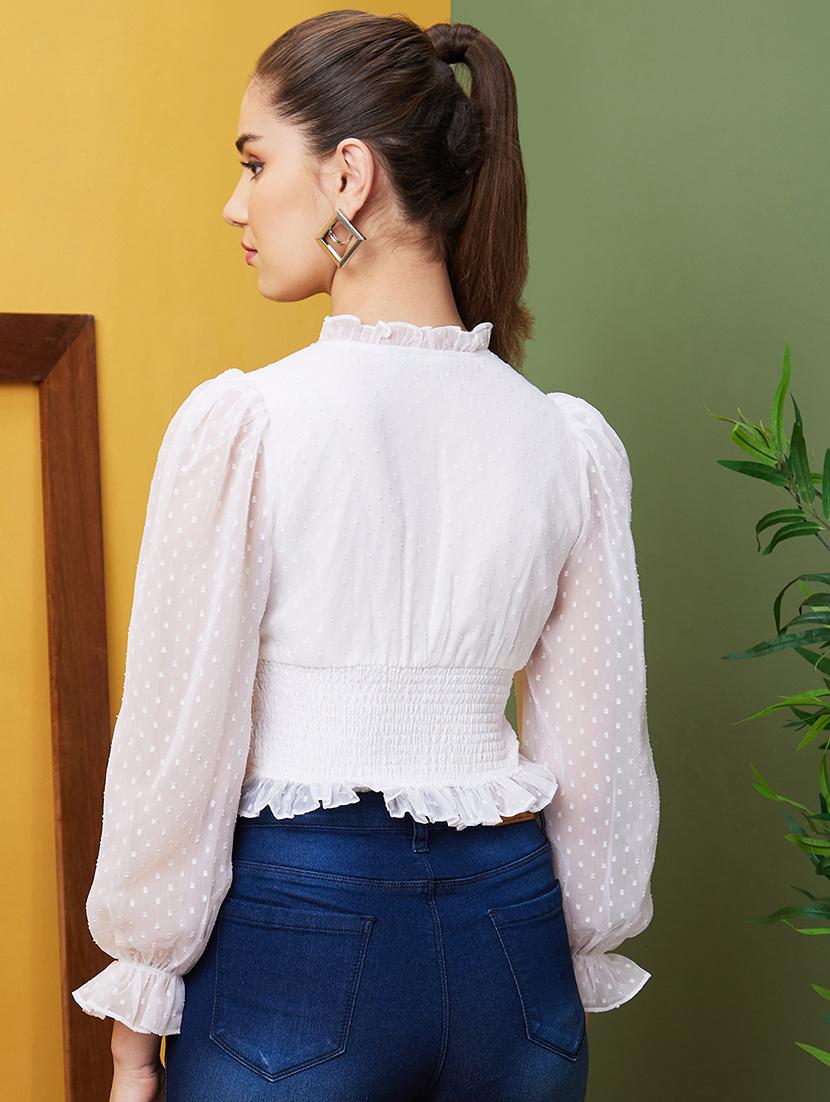women solid color ruffle top - 21081855 - Standard Image - 2