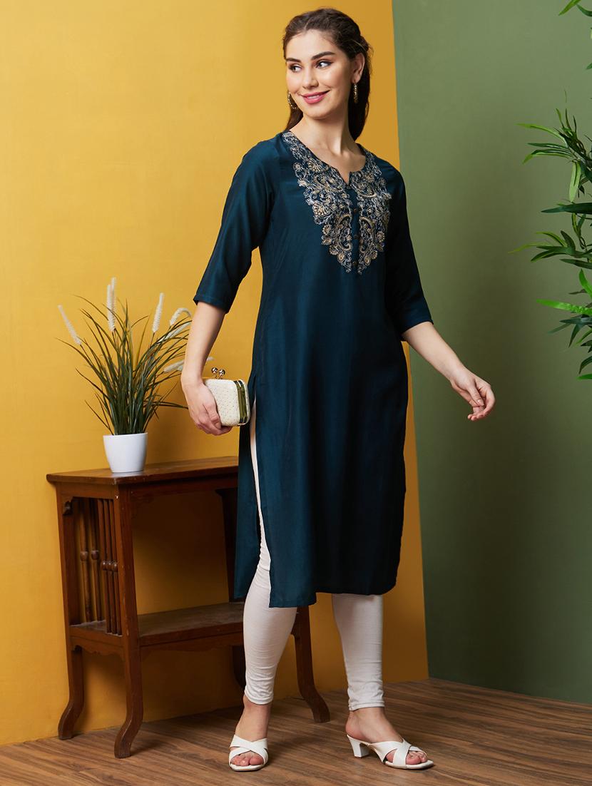 women three quarter sleeve straight kurta - 21081859 -  Zoom Image - 0